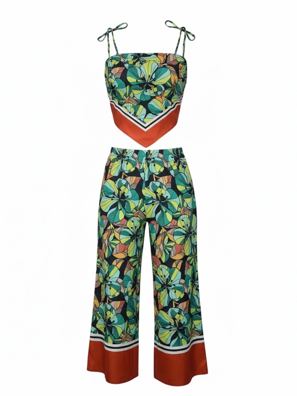 Tropical Floral Wide-Leg Two-Piece Set